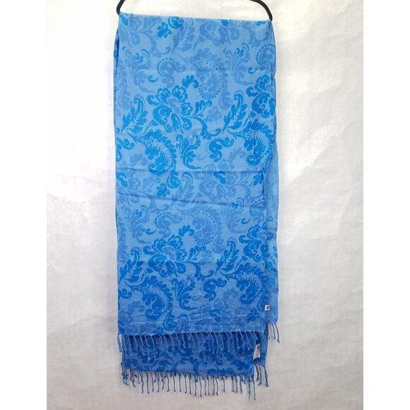 Company Shawl Wrap Scarf Royal Blue Paisley Fine Wool Weave Tassels 39"x84" - Picture 1 of 9